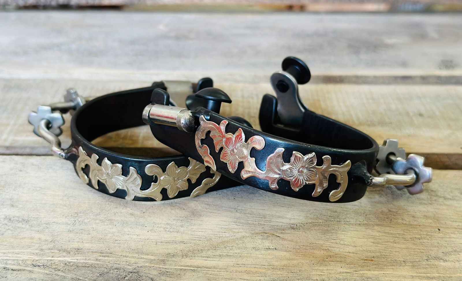 Bumper Spurs With Rowels & Silver Overlay - Dustybutts Australia
