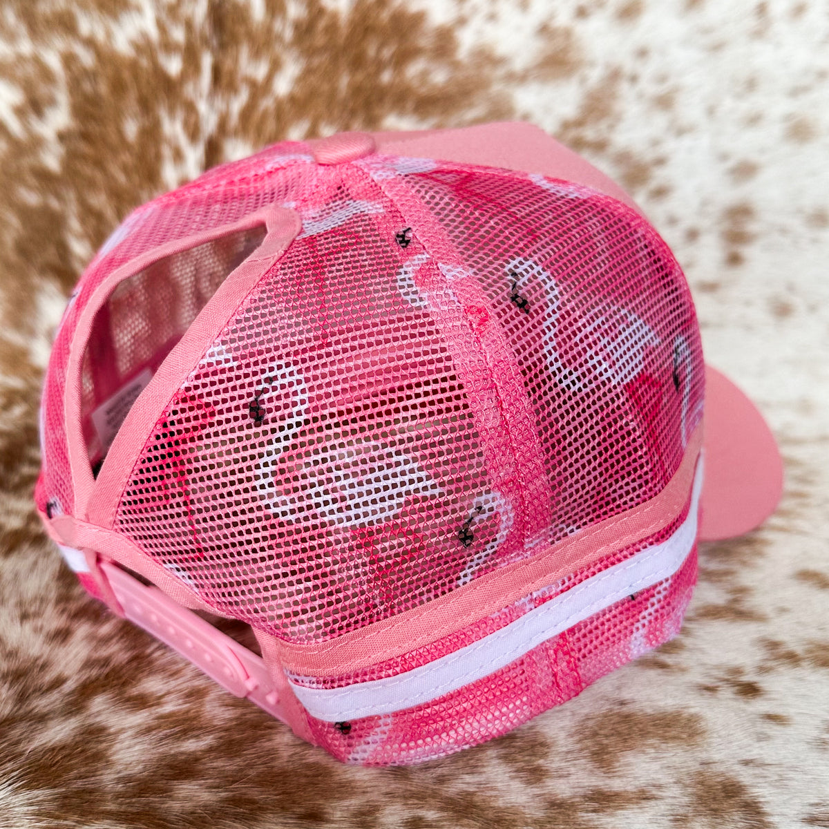 Dustybutts Trucker Cap // Ponytail // Pink Flamingo