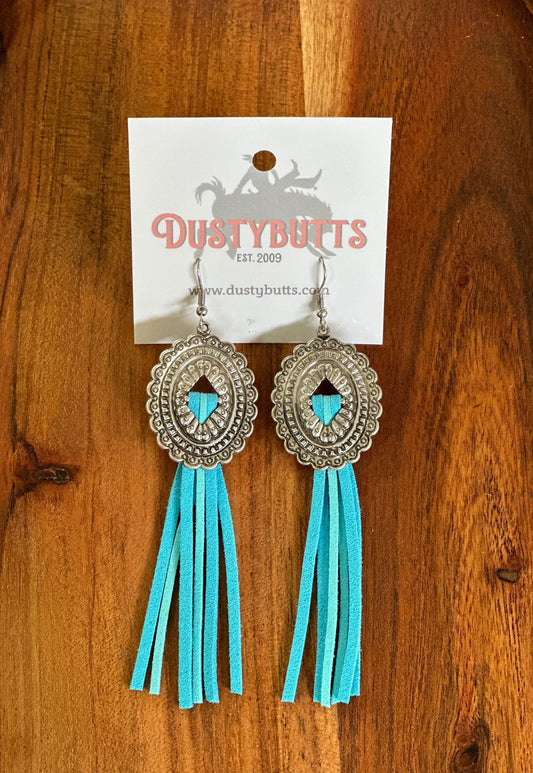 Concho & Leather Tassel Earrings - Jewellery - Dustybutts Australia