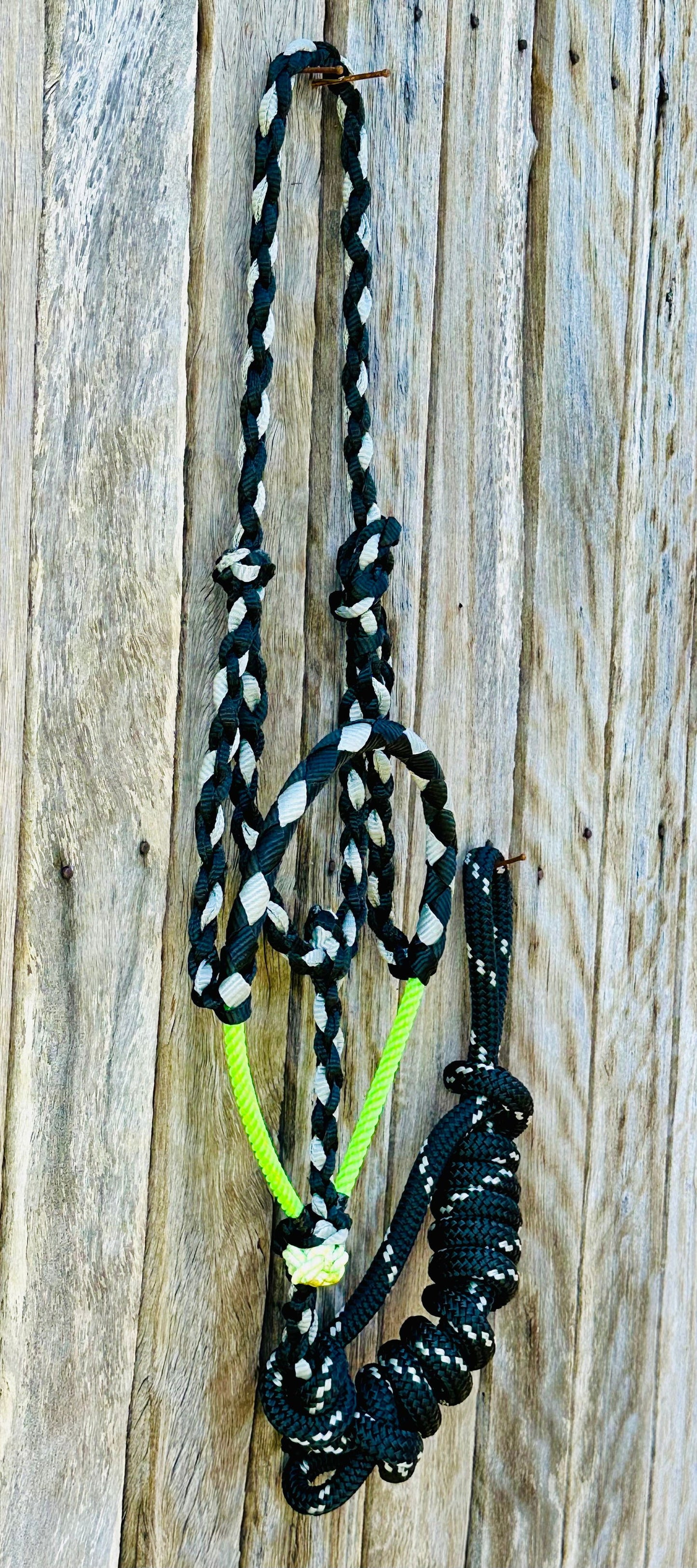 Cowboy Halter With Lariat Noseband & 8ft Yacht Rope  Lead - Black & Grey -  - Dustybutts Australia