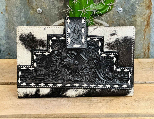 Cowhide Wallet With Leather Tooling - Dustybutts Australia