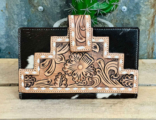 Cowhide Wallet With Leather Tooling - Dustybutts Australia