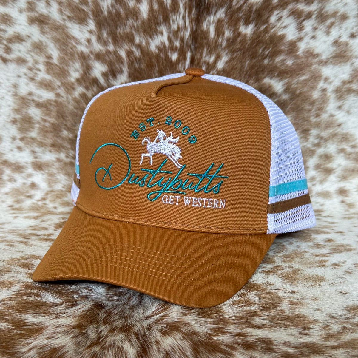 Dustybutts Trucker Cap // Tan & Teal