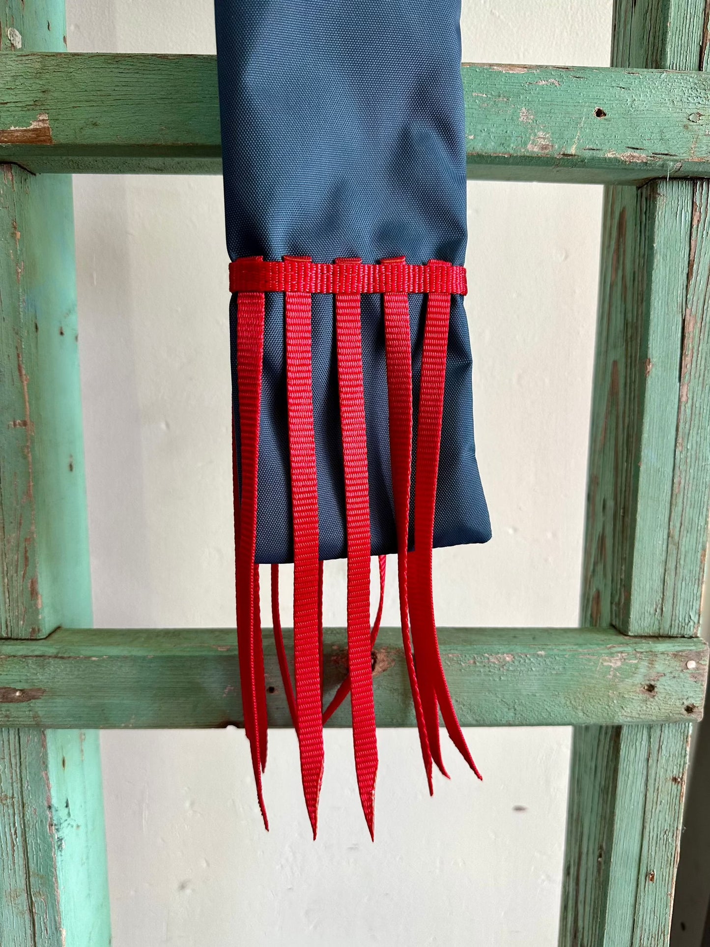 Dark Blue Tail Bag With Red Whippers // Long - Dustybutts Australia