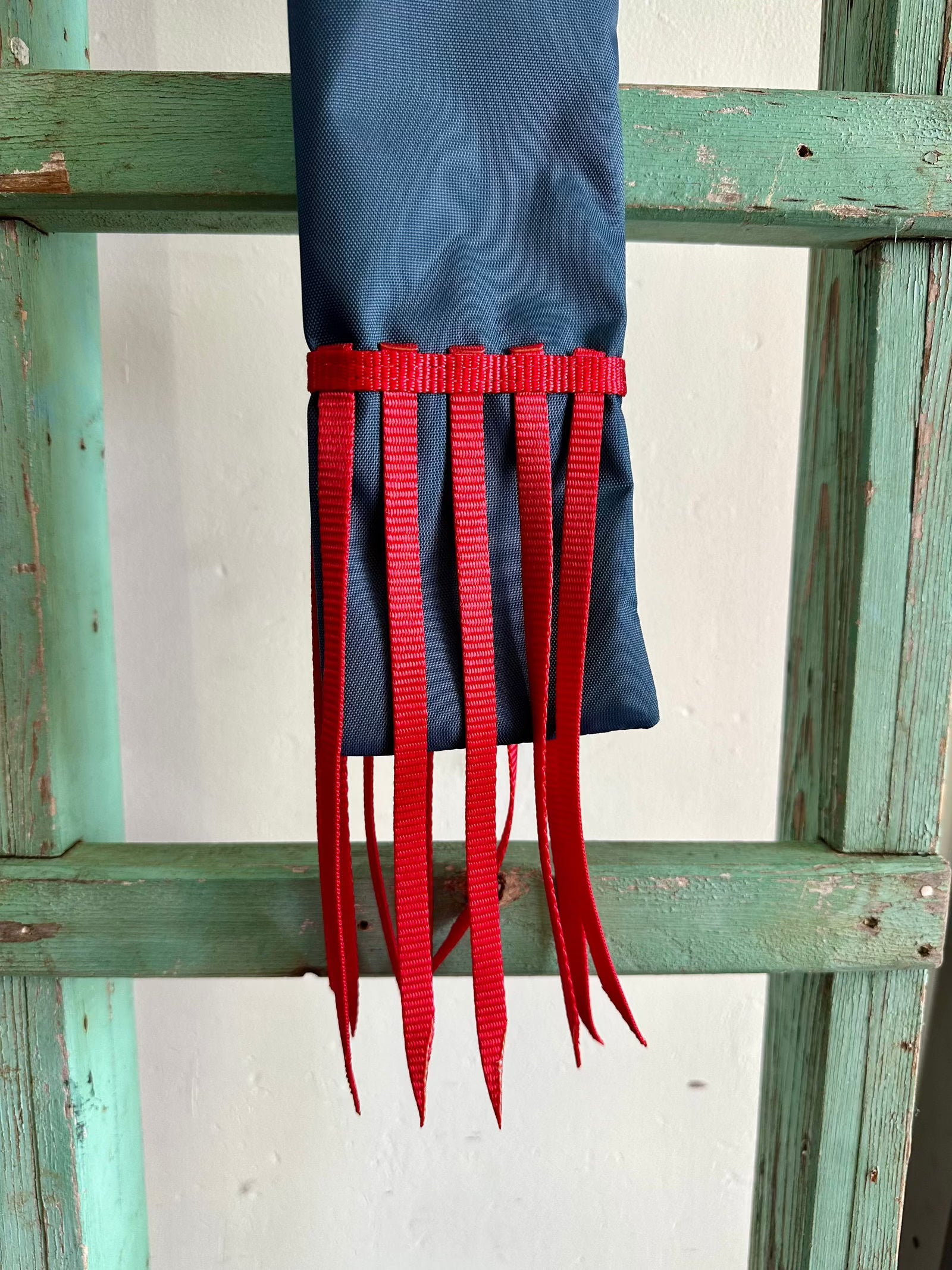 Dark Blue Tail Bag With Red Whippers // Long - Dustybutts Australia