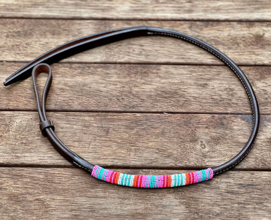 Dustybutts Beaded Rolled Harness Leather Quirt / Pink Serape - Dustybutts Australia