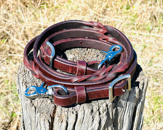 Dustybutts Harness Leather Blood Knot Barrel Racing / Roping Reins -  - Dustybutts Australia