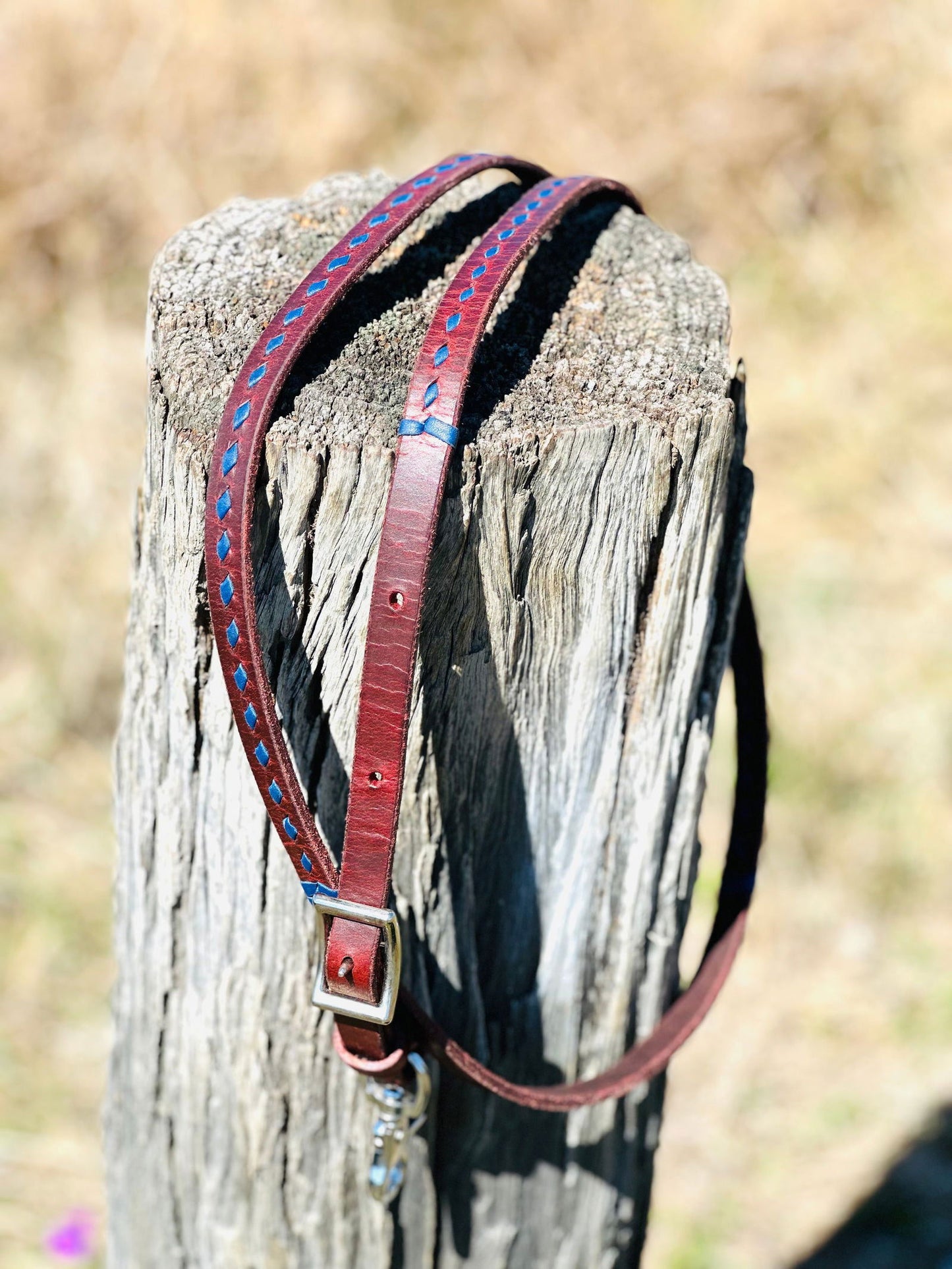 Dustybutts Harness Leather Buckstitch Barrel Racing / Roping Reins - Dark Blue - Dustybutts Australia