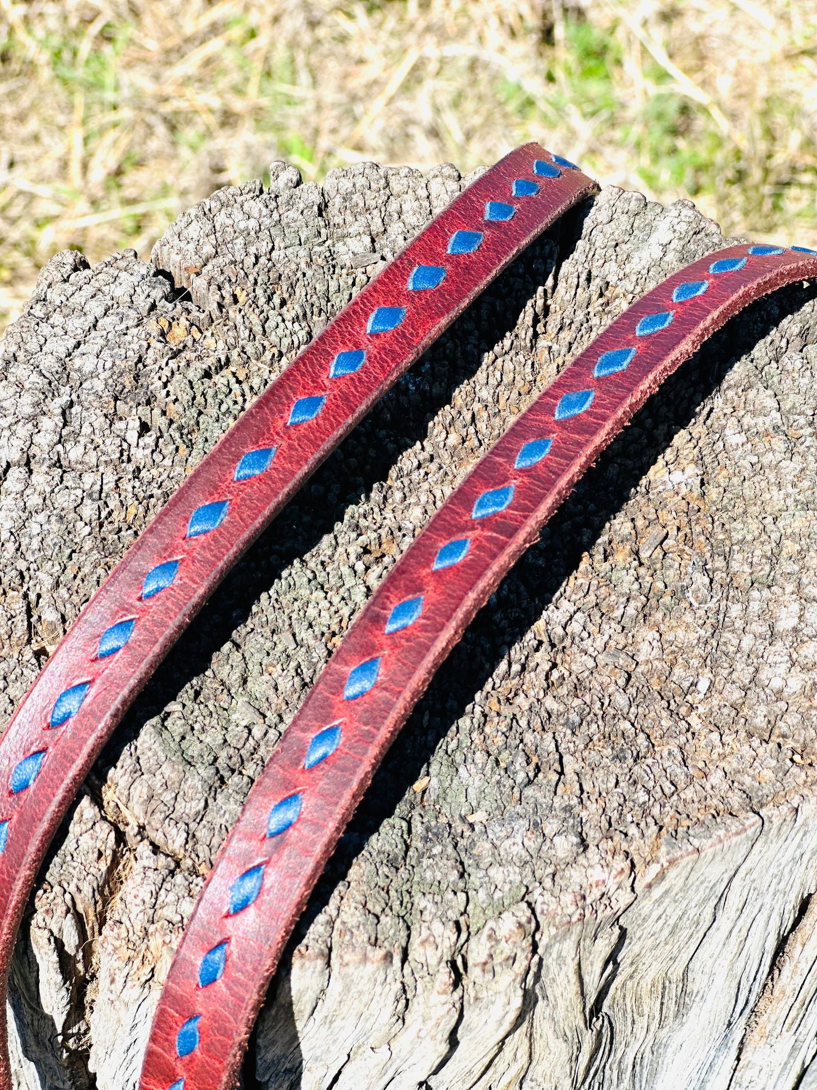 Dustybutts Harness Leather Buckstitch Barrel Racing / Roping Reins - Dark Blue - Dustybutts Australia