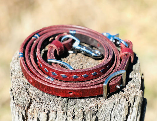 Dustybutts Harness Leather Buckstitch Barrel Racing / Roping Reins - Metallic Blue/ Grey -  - Dustybutts Australia