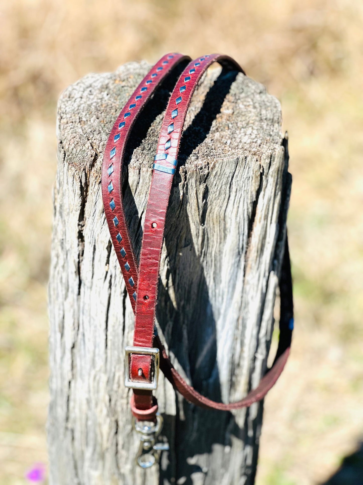 Dustybutts Harness Leather Buckstitch Barrel Racing / Roping Reins - Metallic Blue/ Grey -  - Dustybutts Australia