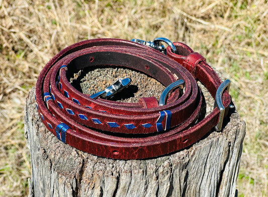 Dustybutts Harness Leather Buckstitch Barrel Racing / Roping Reins - Metallic Blue -  - Dustybutts Australia