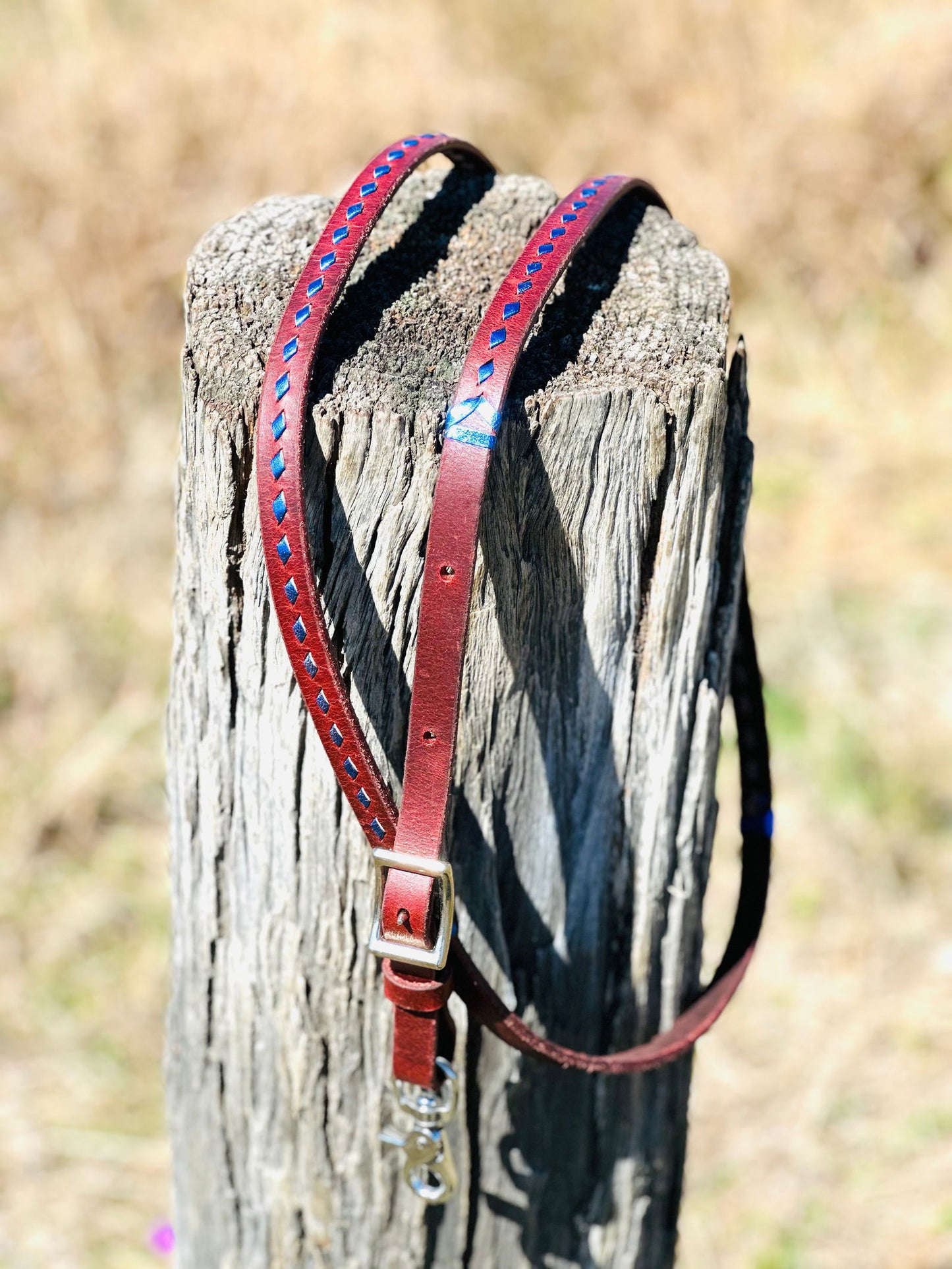 Dustybutts Harness Leather Buckstitch Barrel Racing / Roping Reins - Metallic Blue -  - Dustybutts Australia