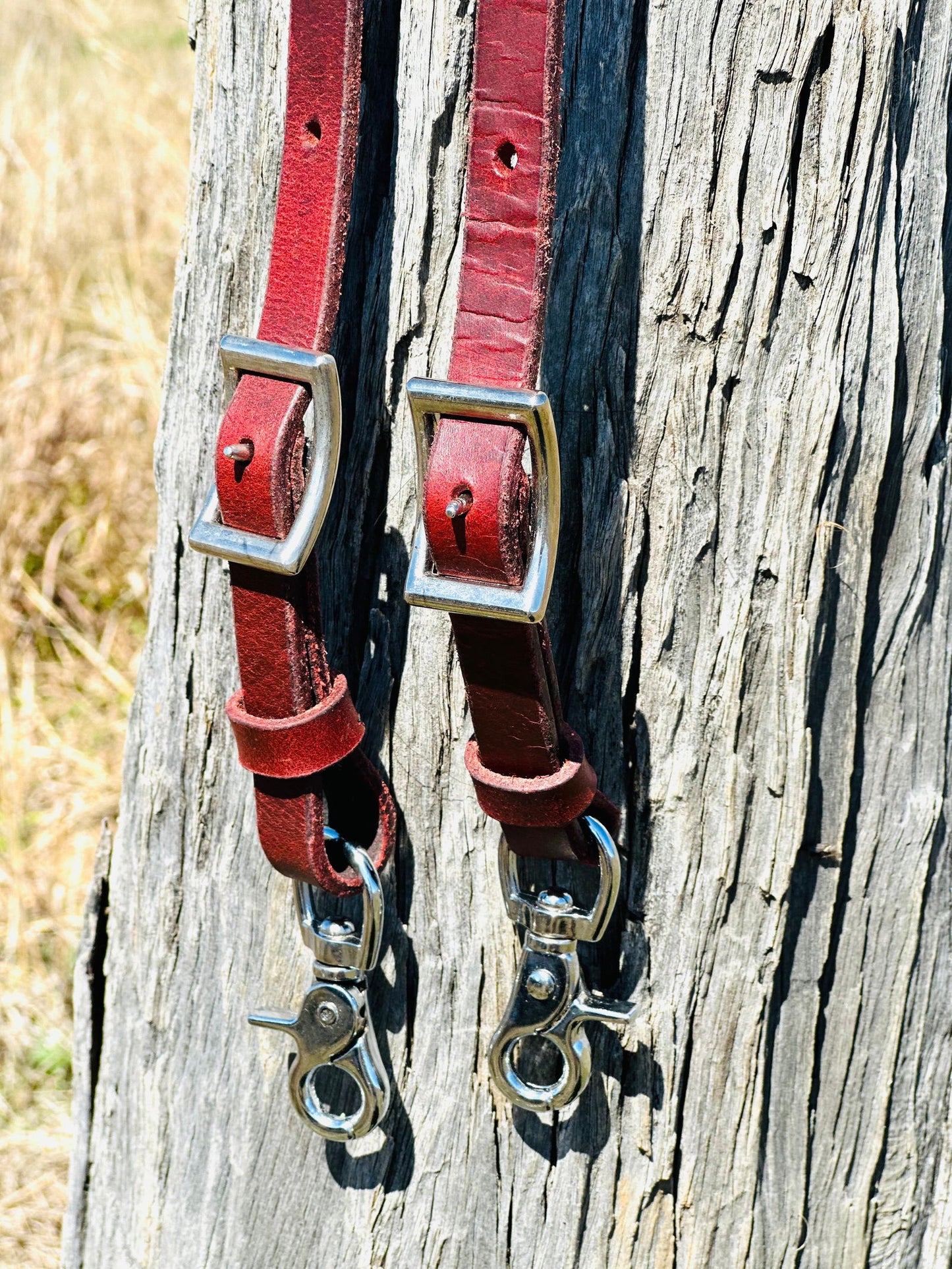 Dustybutts Harness Leather Buckstitch Barrel Racing / Roping Reins - Metallic Blue -  - Dustybutts Australia