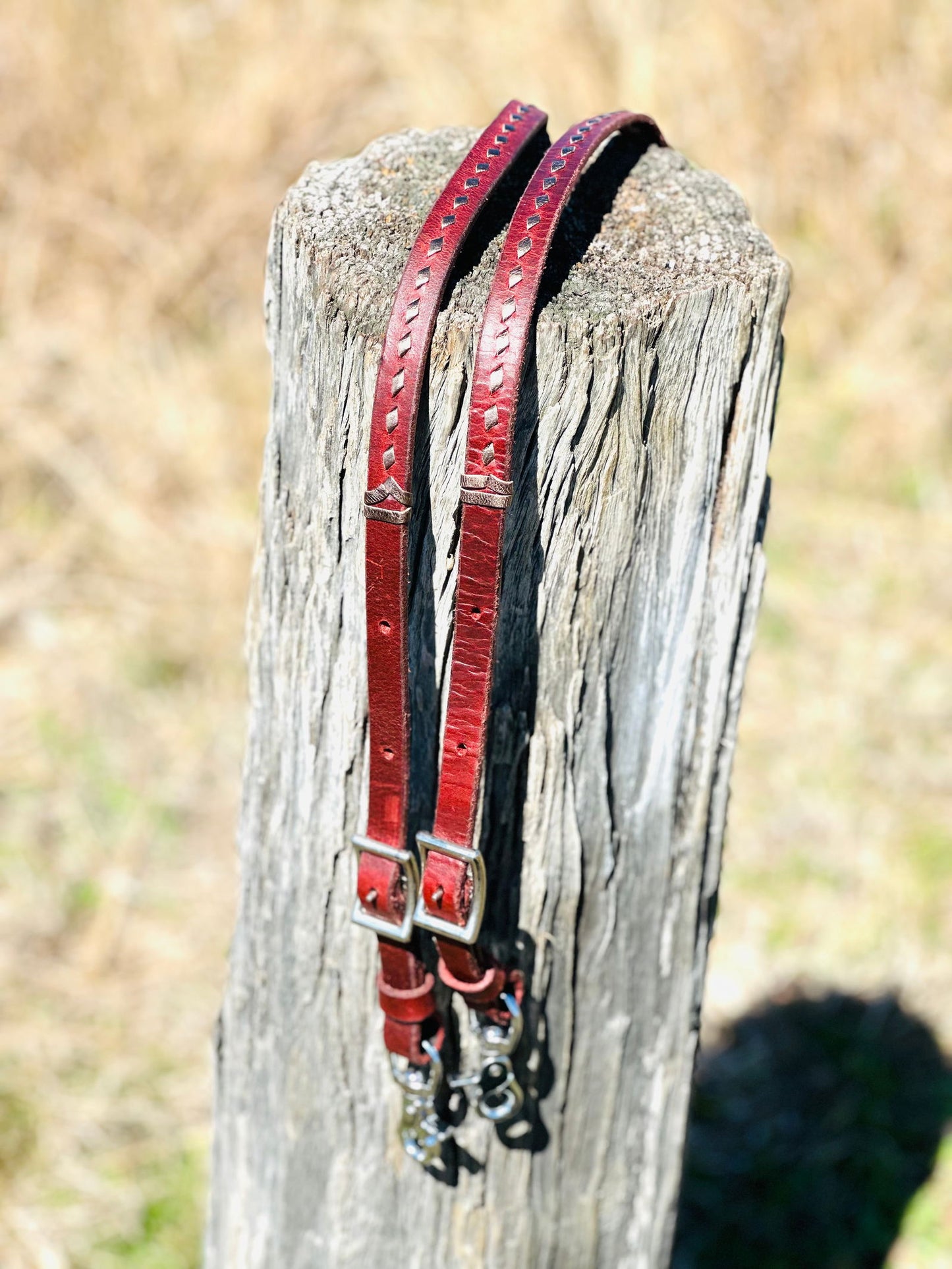 Dustybutts Harness Leather Buckstitch Barrel Racing / Roping Reins - Metallic Bronze -  - Dustybutts Australia