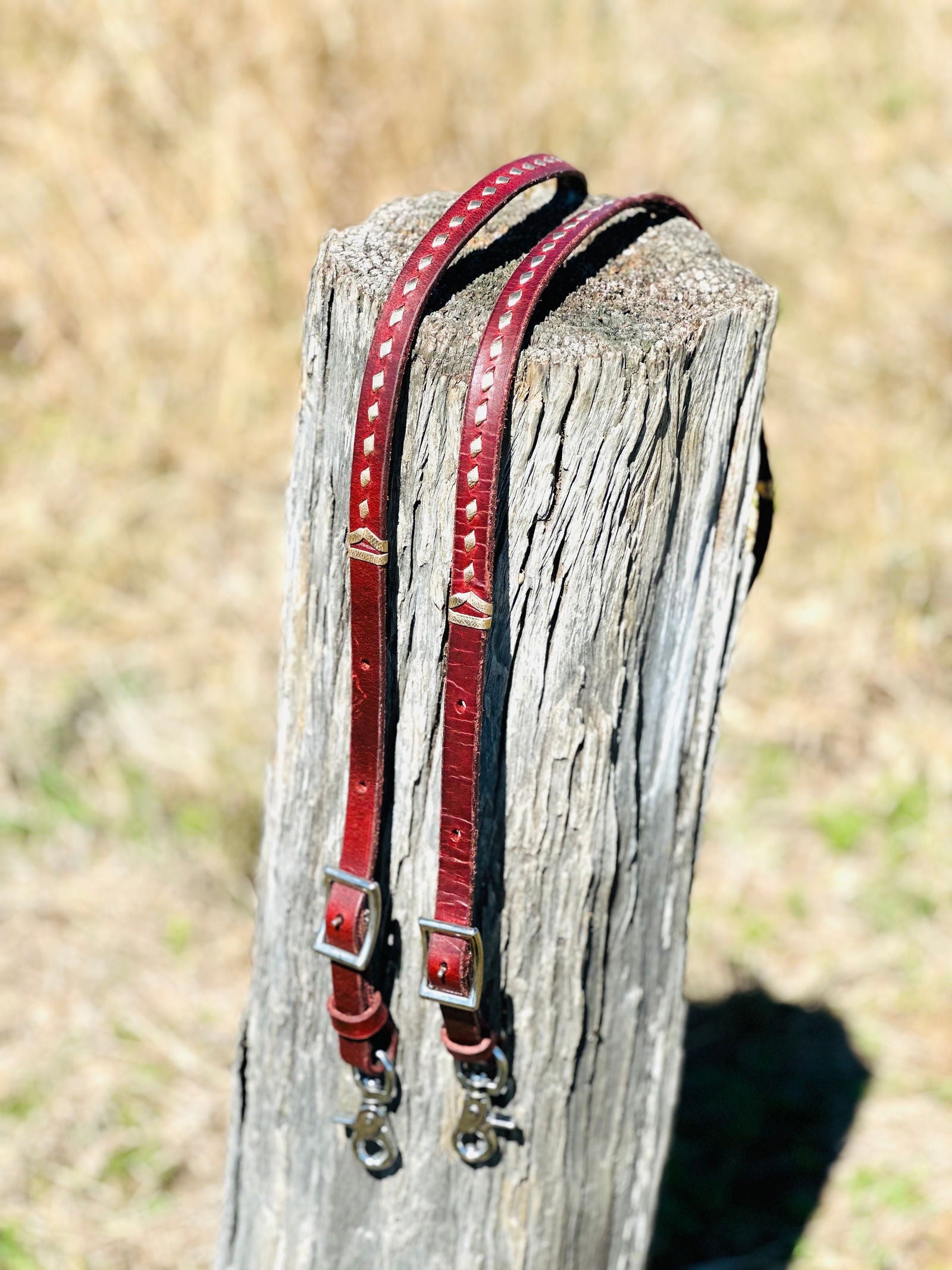 Dustybutts Harness Leather Buckstitch Barrel Racing / Roping Reins - Metallic Gold -  - Dustybutts Australia