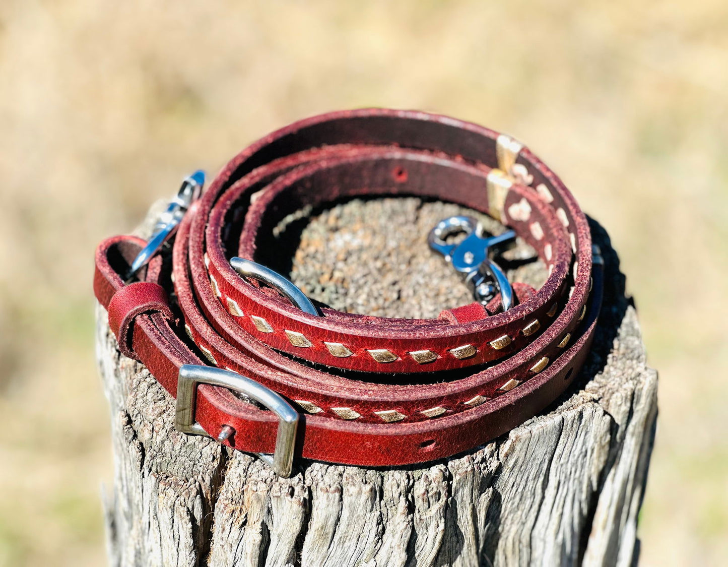 Dustybutts Harness Leather Buckstitch Barrel Racing / Roping Reins - Metallic Gold - Dustybutts Australia