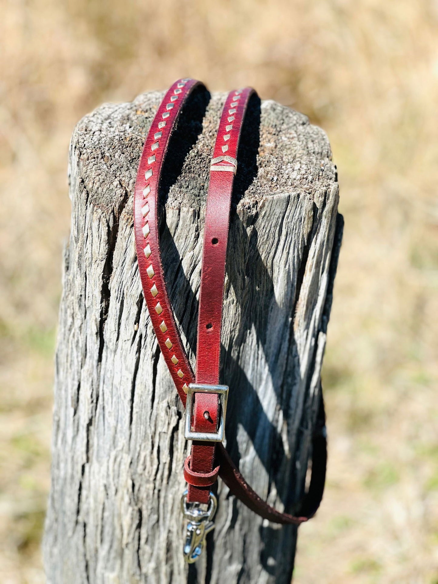 Dustybutts Harness Leather Buckstitch Barrel Racing / Roping Reins - Metallic Gold - Dustybutts Australia