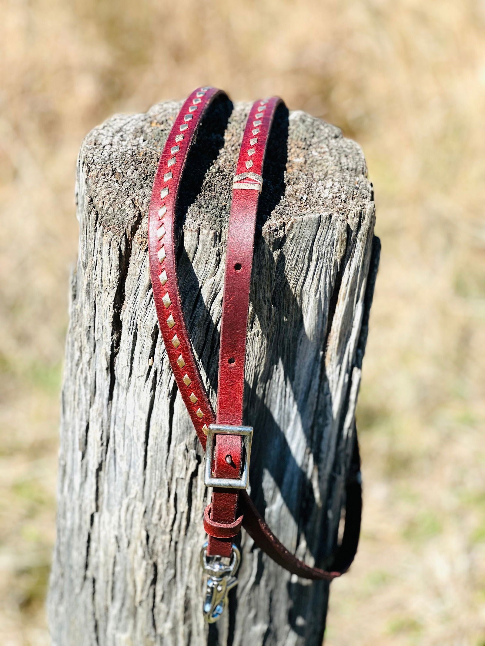 Dustybutts Harness Leather Buckstitch Barrel Racing / Roping Reins - Metallic Gold - Dustybutts Australia