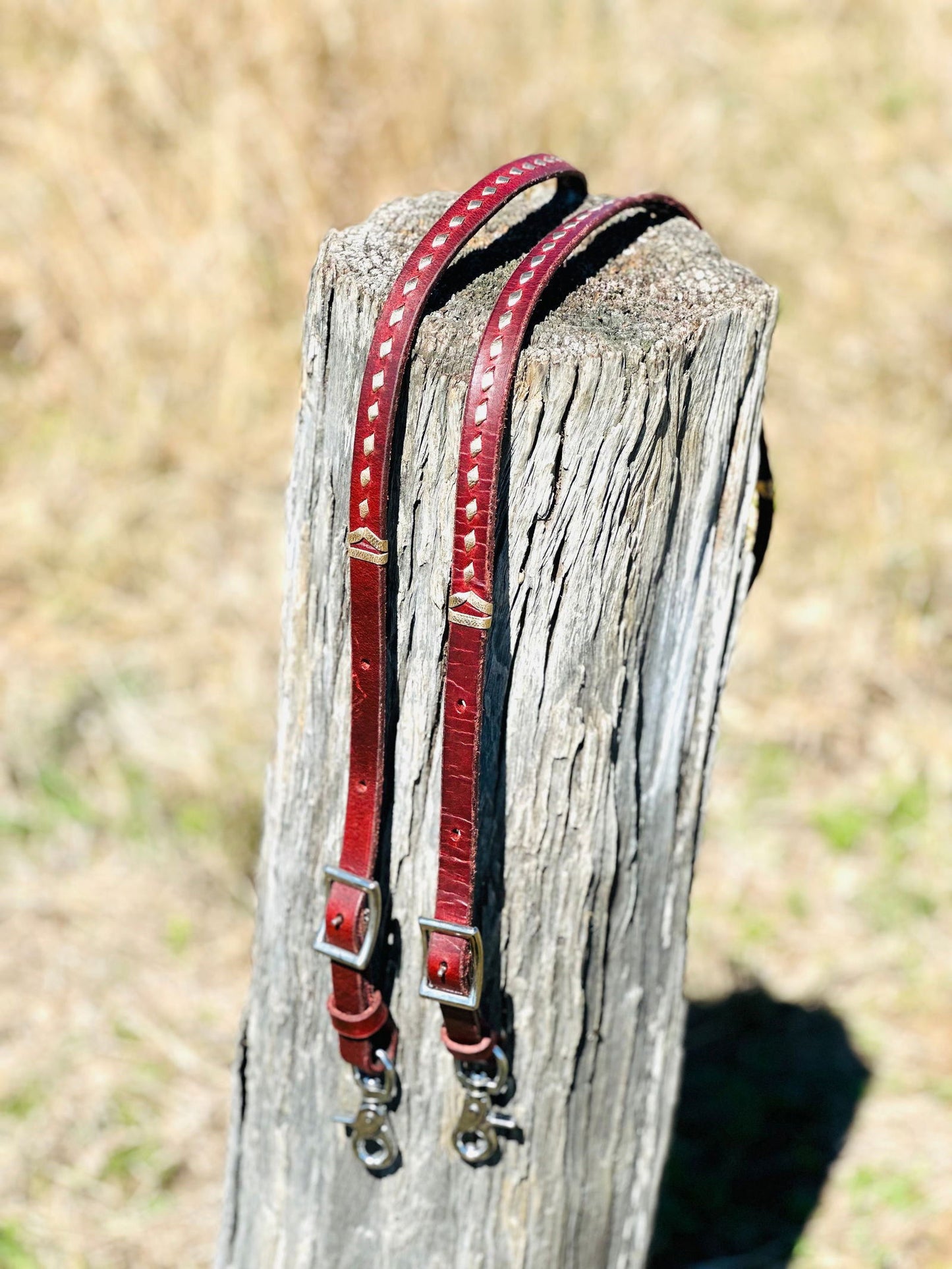 Dustybutts Harness Leather Buckstitch Barrel Racing / Roping Reins - Metallic Gold - Dustybutts Australia