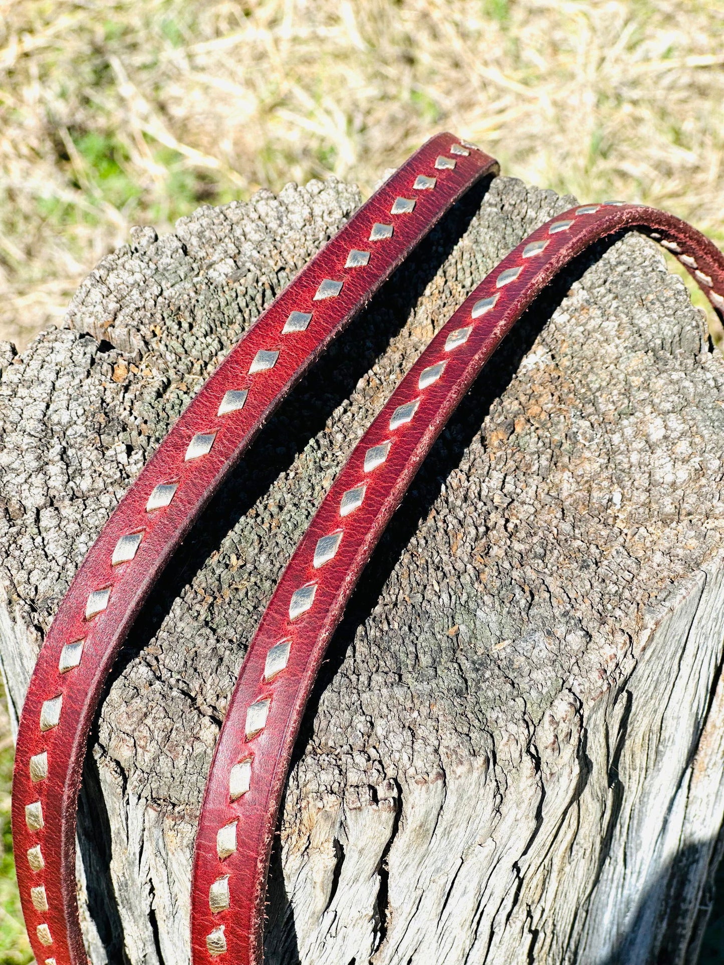 Dustybutts Harness Leather Buckstitch Barrel Racing / Roping Reins - Metallic Gold - Dustybutts Australia