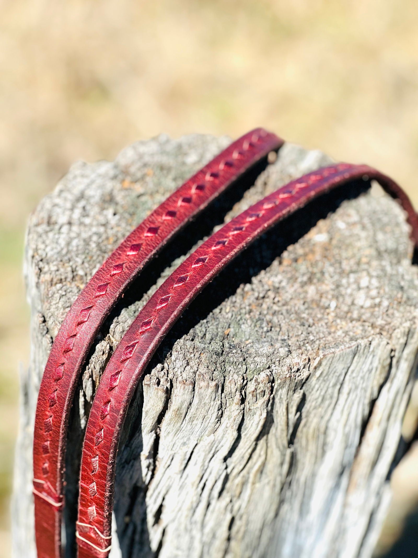 Dustybutts Harness Leather Buckstitch Barrel Racing / Roping Reins - Metallic Red -  - Dustybutts Australia