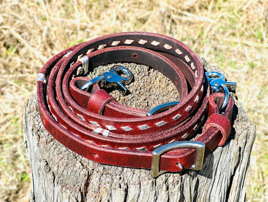 Dustybutts Harness Leather Buckstitch Barrel Racing / Roping Reins - Metallic Silver -  - Dustybutts Australia