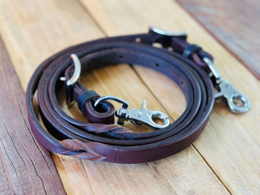 Dustybutts Harness Leather Flat Barrel Racing / Roping Reins - 6’6”