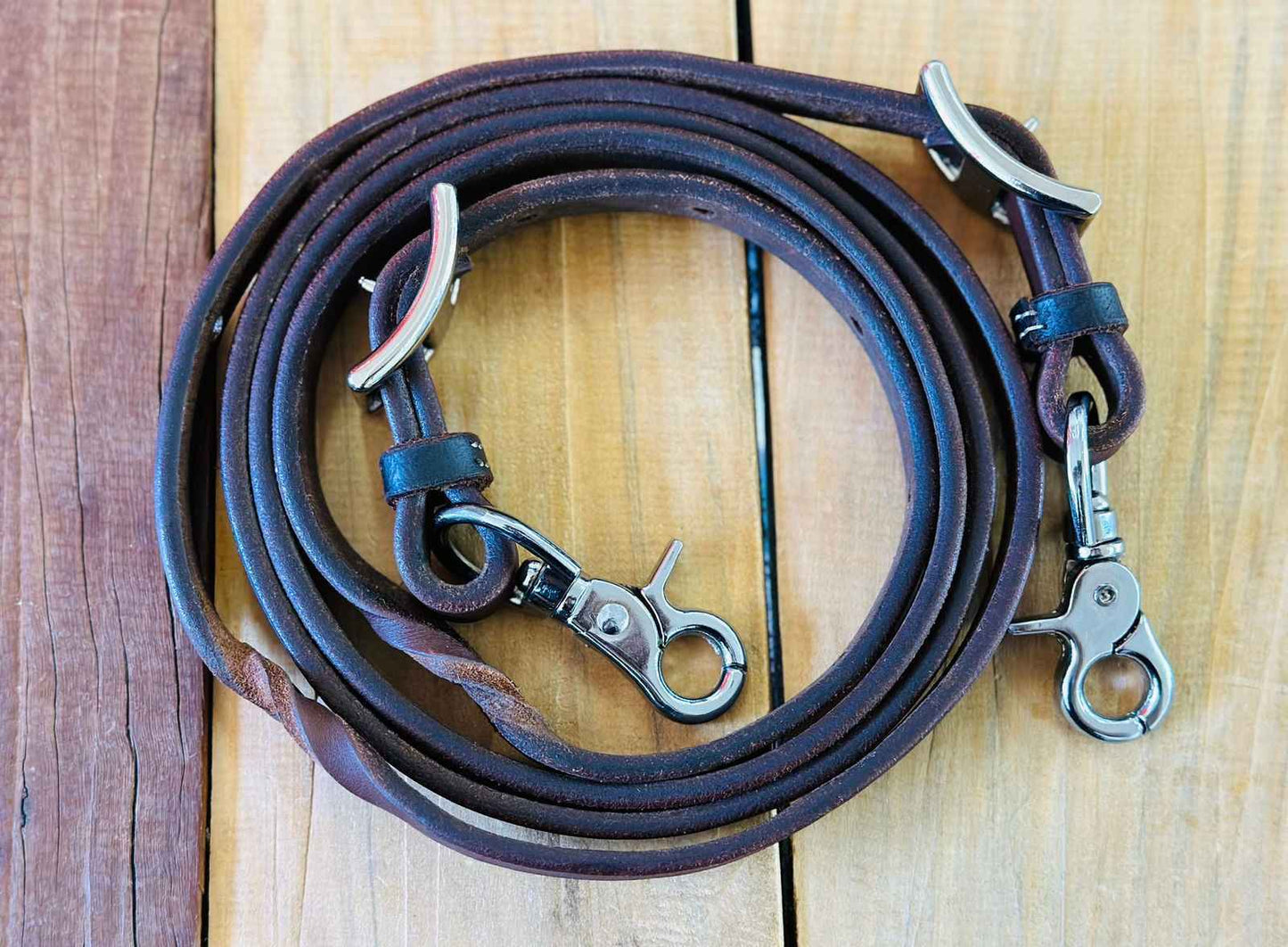 Dustybutts Harness Leather Flat Barrel Racing / Roping Reins - 6’6”