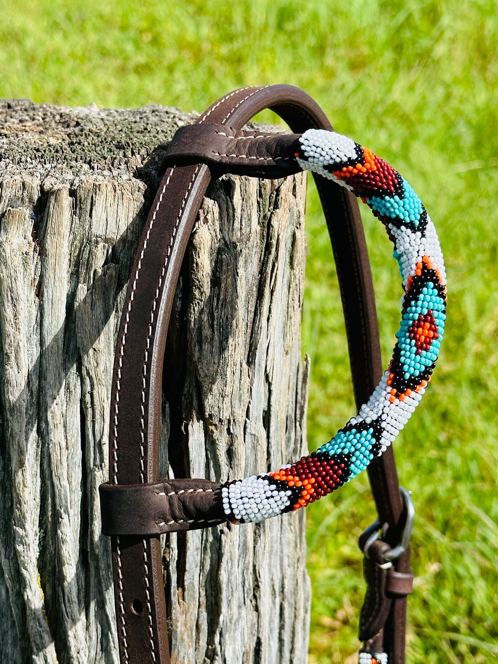 Dustybutts Harness Leather One Eared Beaded Bridle -  - Dustybutts Australia