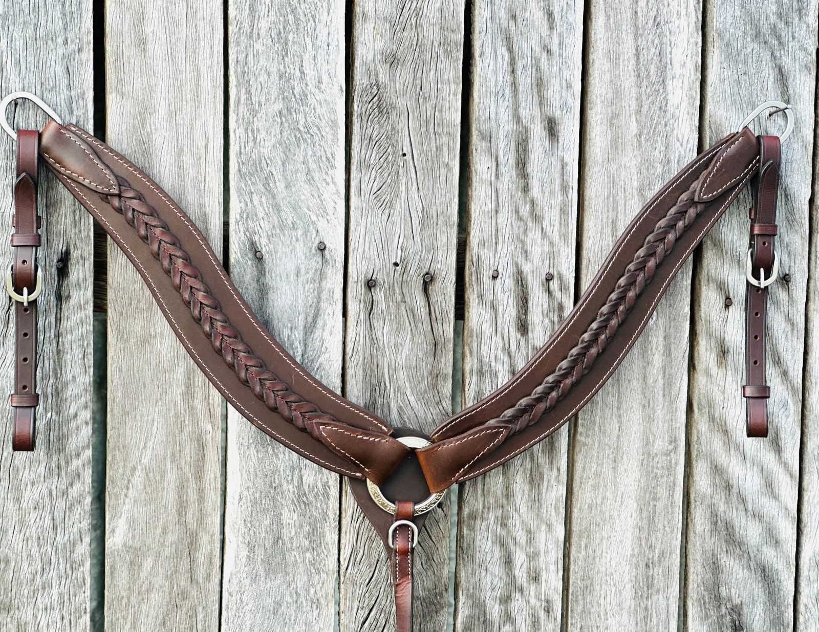 Dustybutts Harness Leather Plaited Breast Plate - Dark Oil // Full - Dustybutts Australia