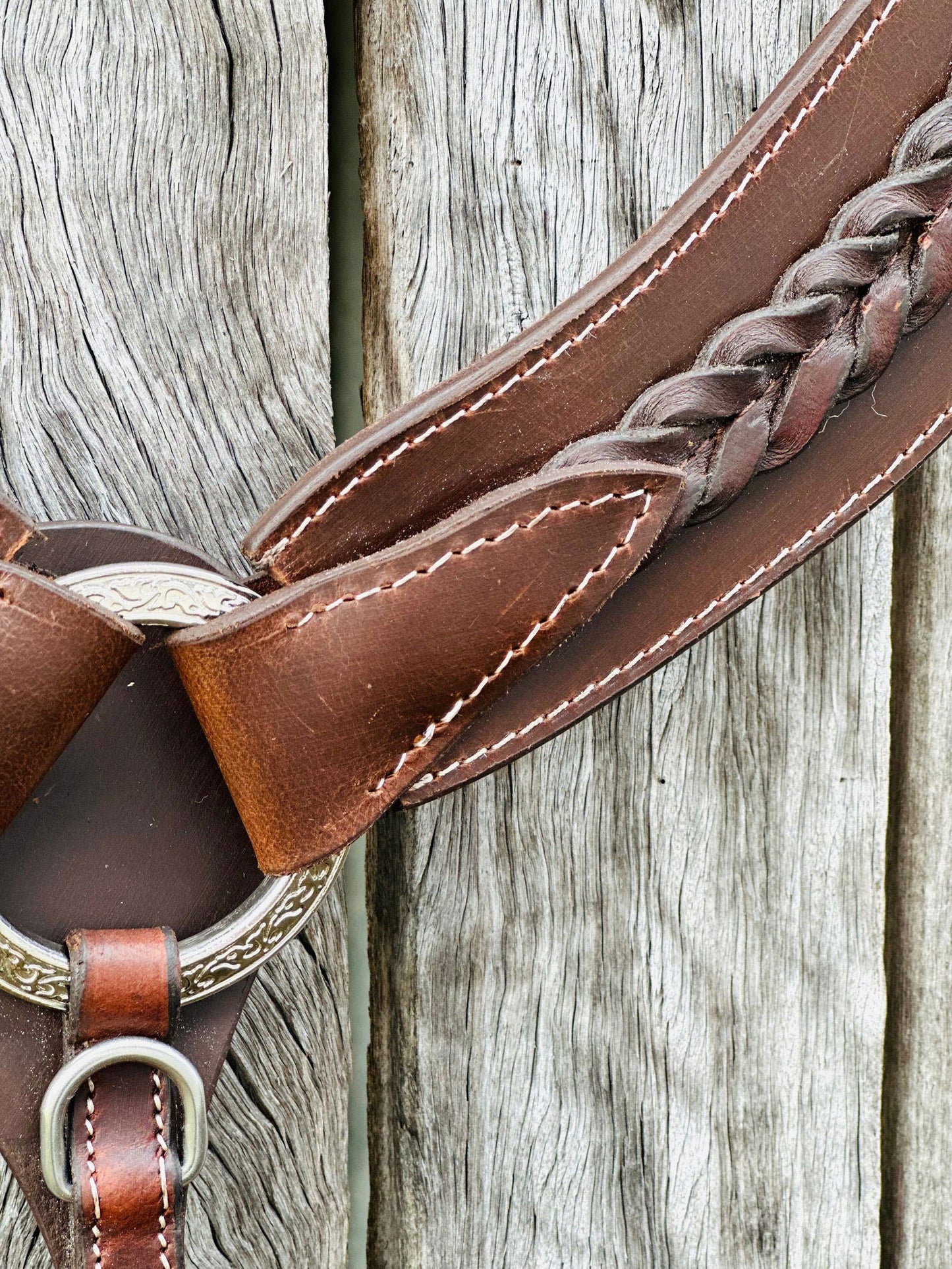 Dustybutts Harness Leather Plaited Breast Plate - Dark Oil // Full - Dustybutts Australia