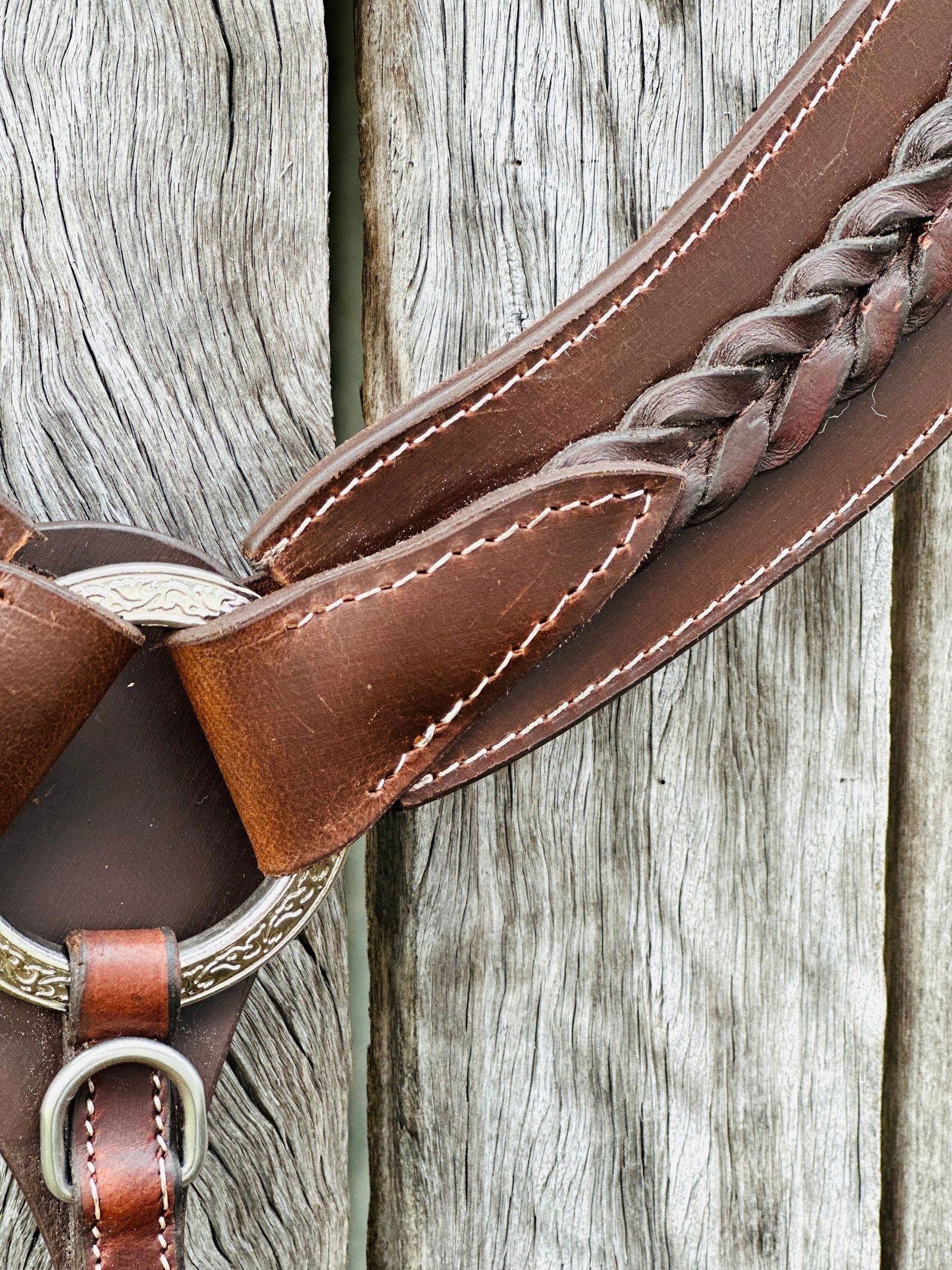 Dustybutts Harness Leather Plaited Breast Plate - Dark Oil // Full - Dustybutts Australia