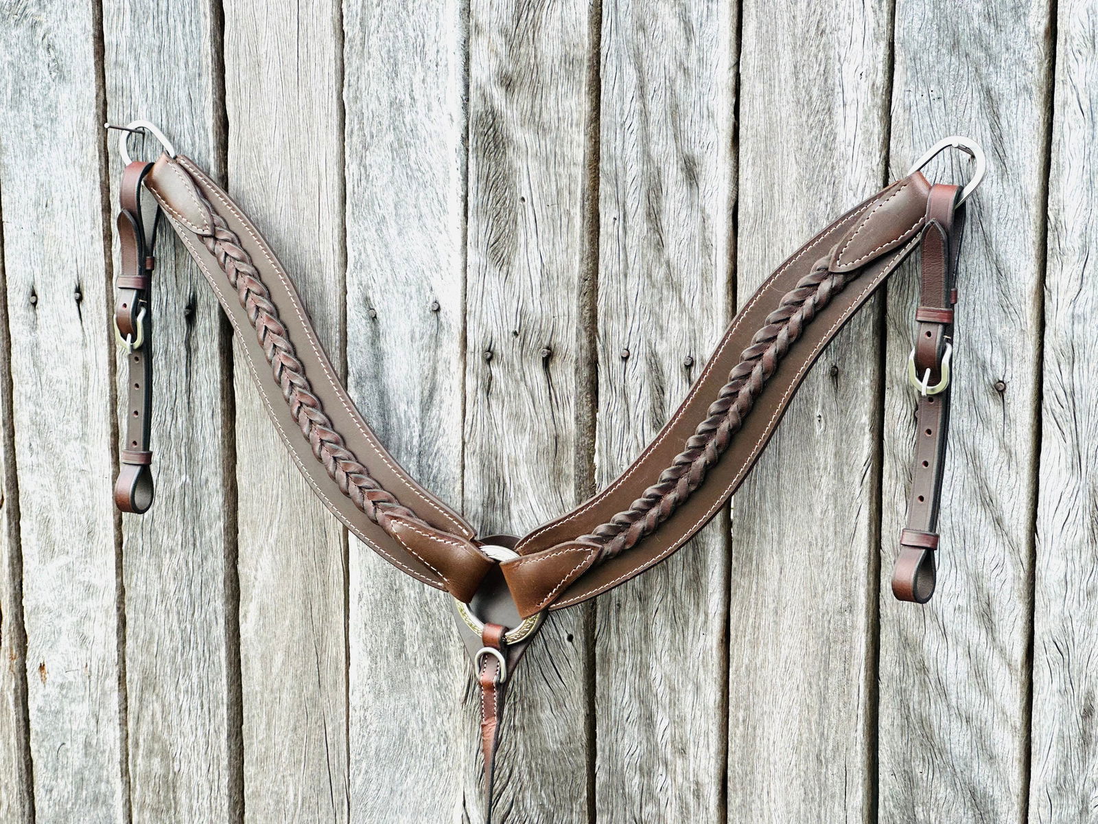 Dustybutts Harness Leather Plaited Breast Plate - Dark Oil // Full - Dustybutts Australia