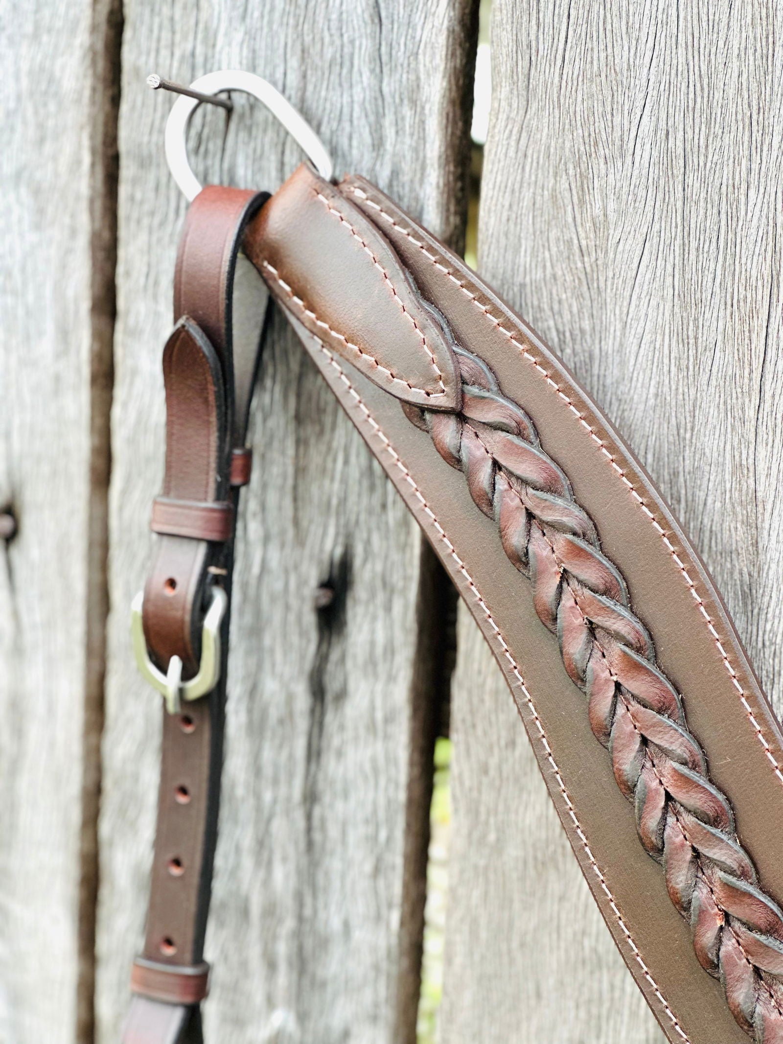 Dustybutts Harness Leather Plaited Breast Plate - Dark Oil // Full - Dustybutts Australia