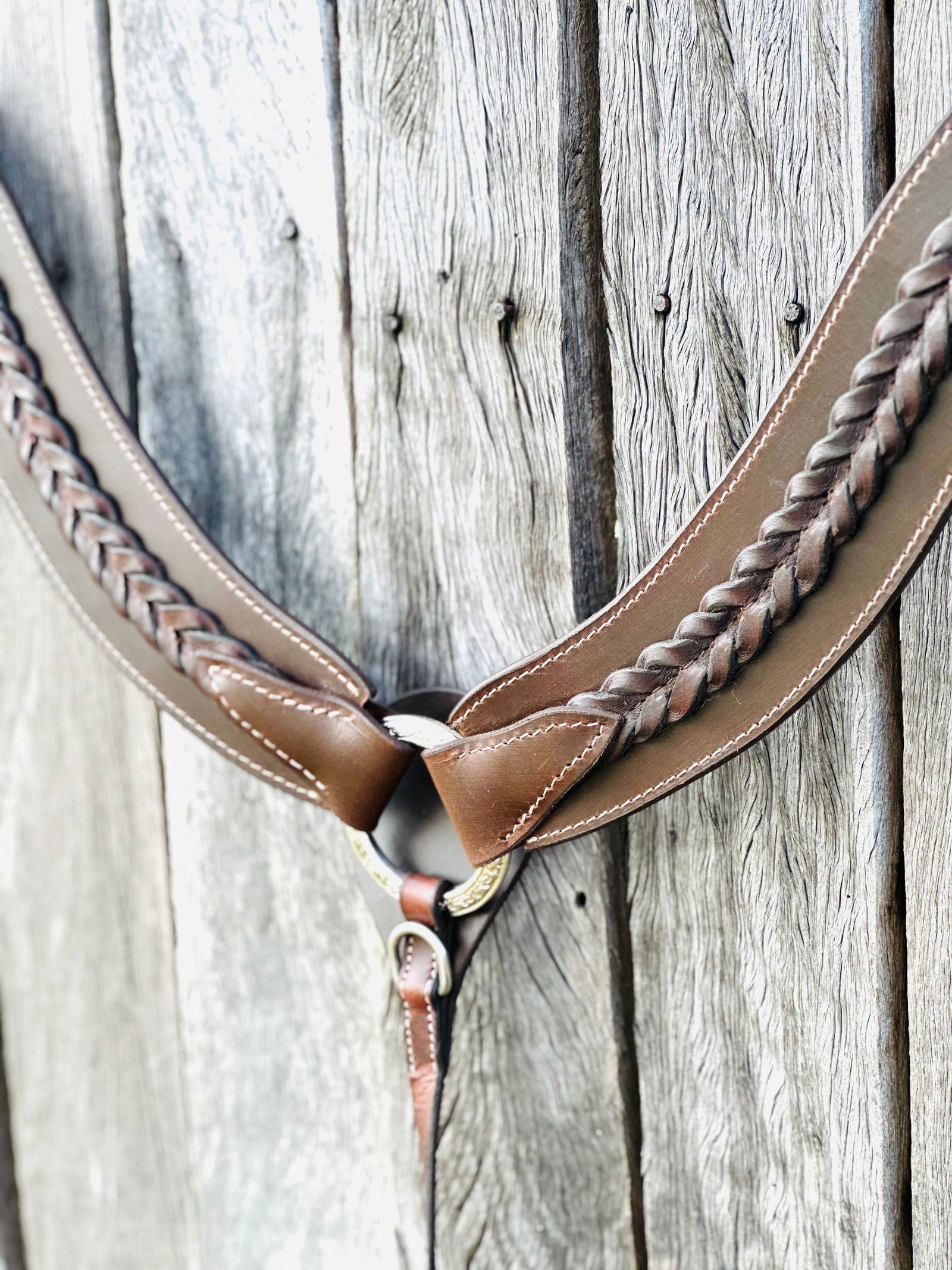 Dustybutts Harness Leather Plaited Breast Plate - Dark Oil // Full - Dustybutts Australia
