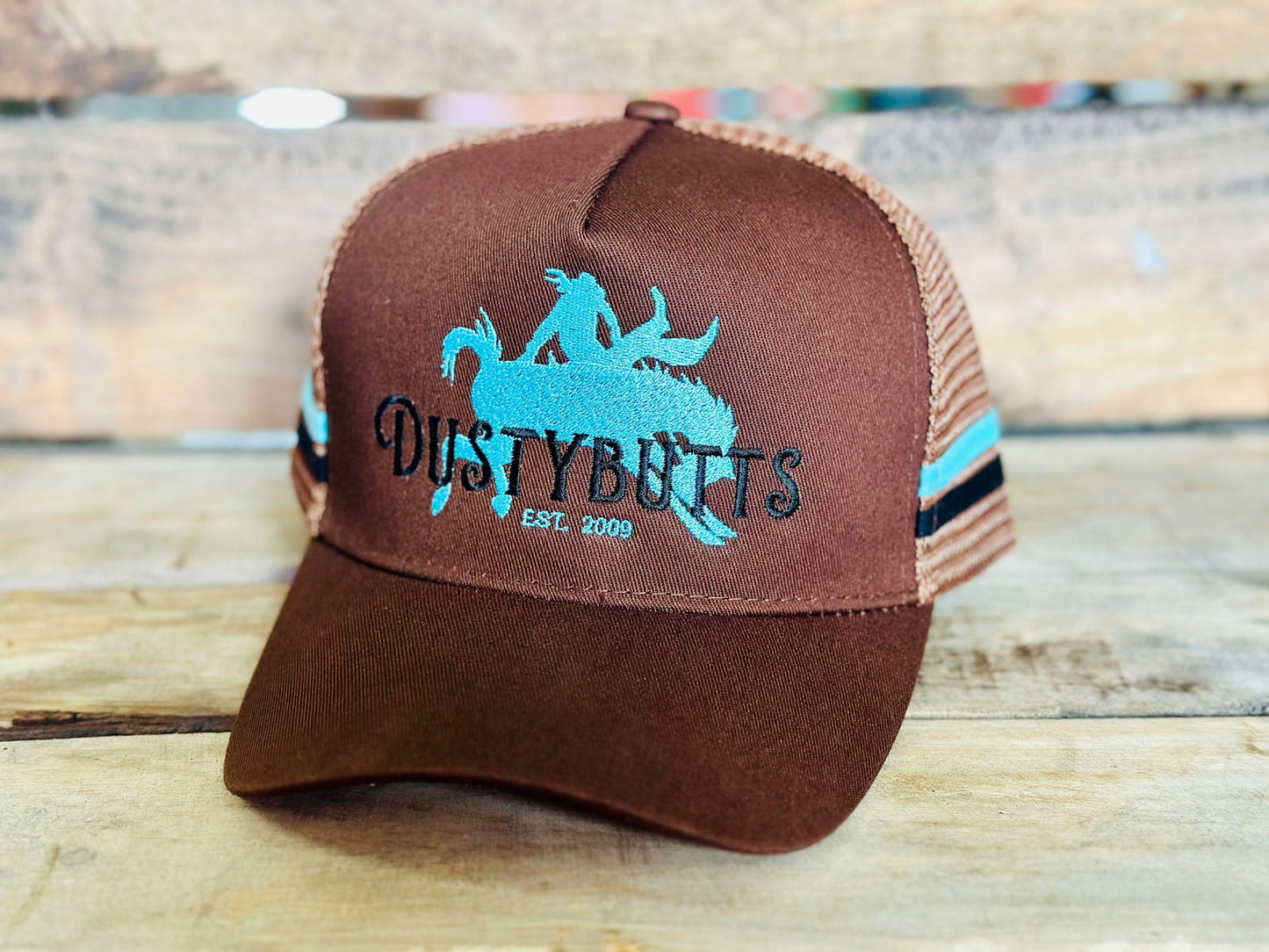 Dustybutts Trucker Cap // Ponytail // Brown & Turquoise -  - Dustybutts Australia