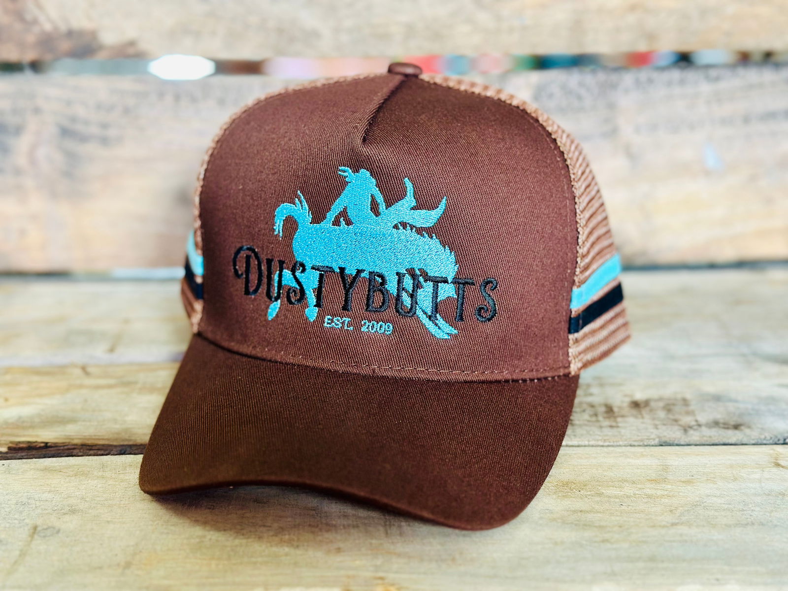 Dustybutts Trucker Cap // Ponytail // Brown & Turquoise -  - Dustybutts Australia