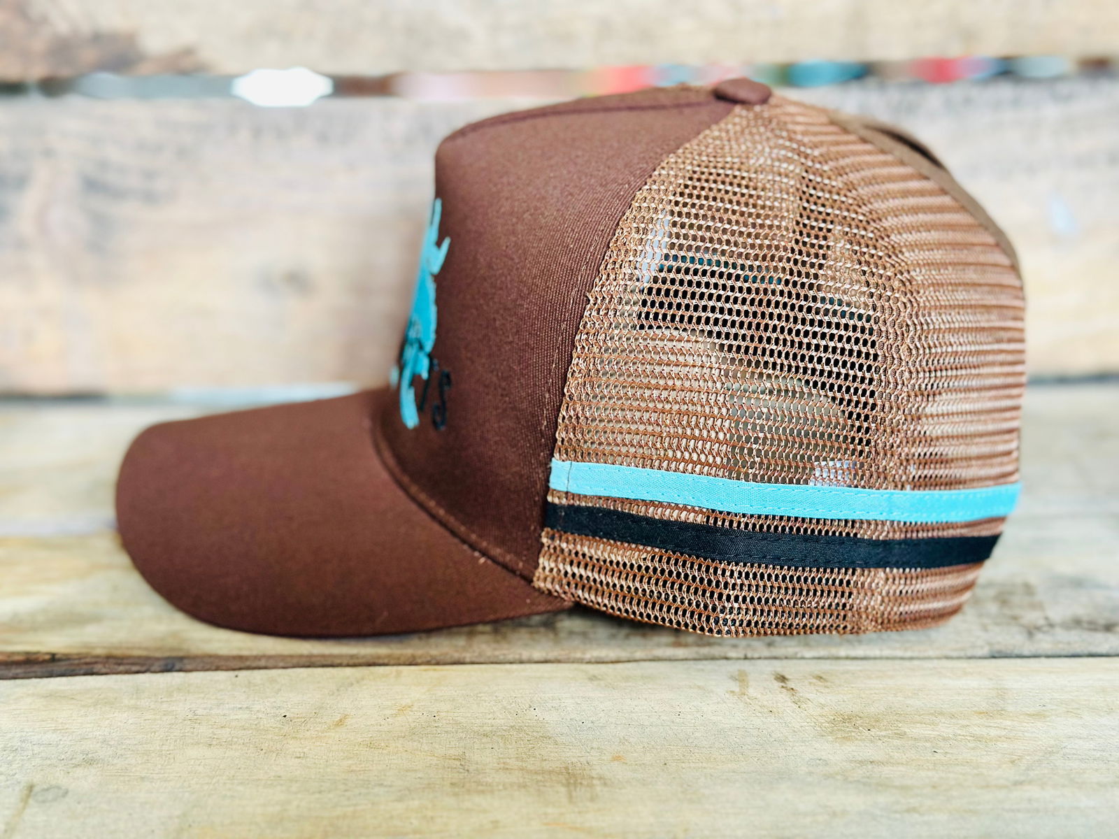 Dustybutts Trucker Cap // Ponytail // Brown & Turquoise -  - Dustybutts Australia