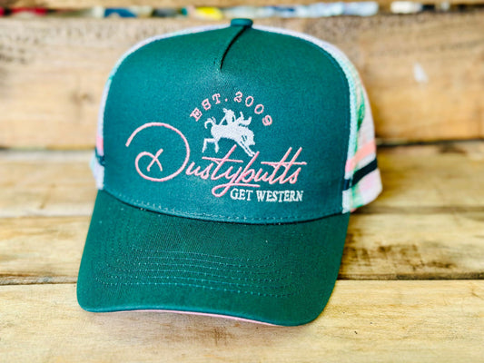 Dustybutts Trucker Cap // Ponytail // Green With Cactus Print -  - Dustybutts Australia