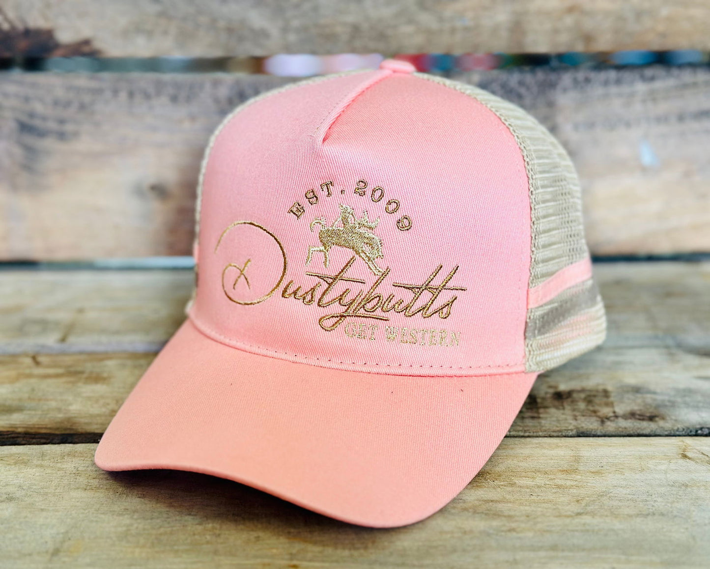 Dustybutts Trucker Cap // Ponytail // Pink & Tan -  - Dustybutts Australia