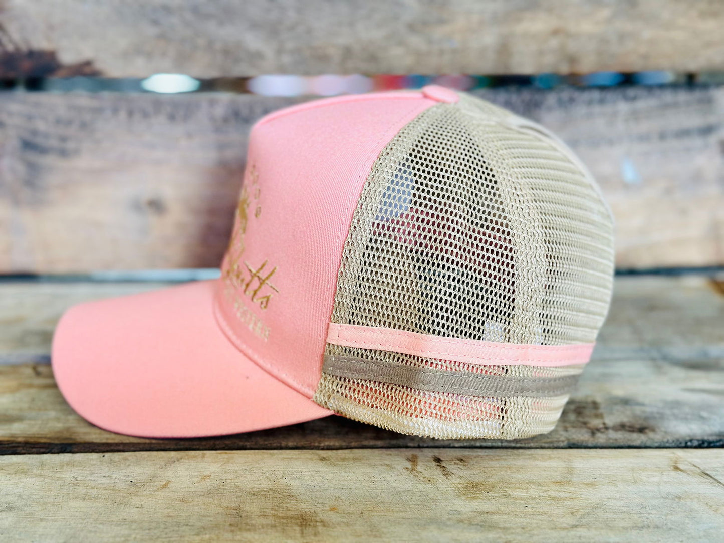 Dustybutts Trucker Cap // Ponytail // Pink & Tan -  - Dustybutts Australia