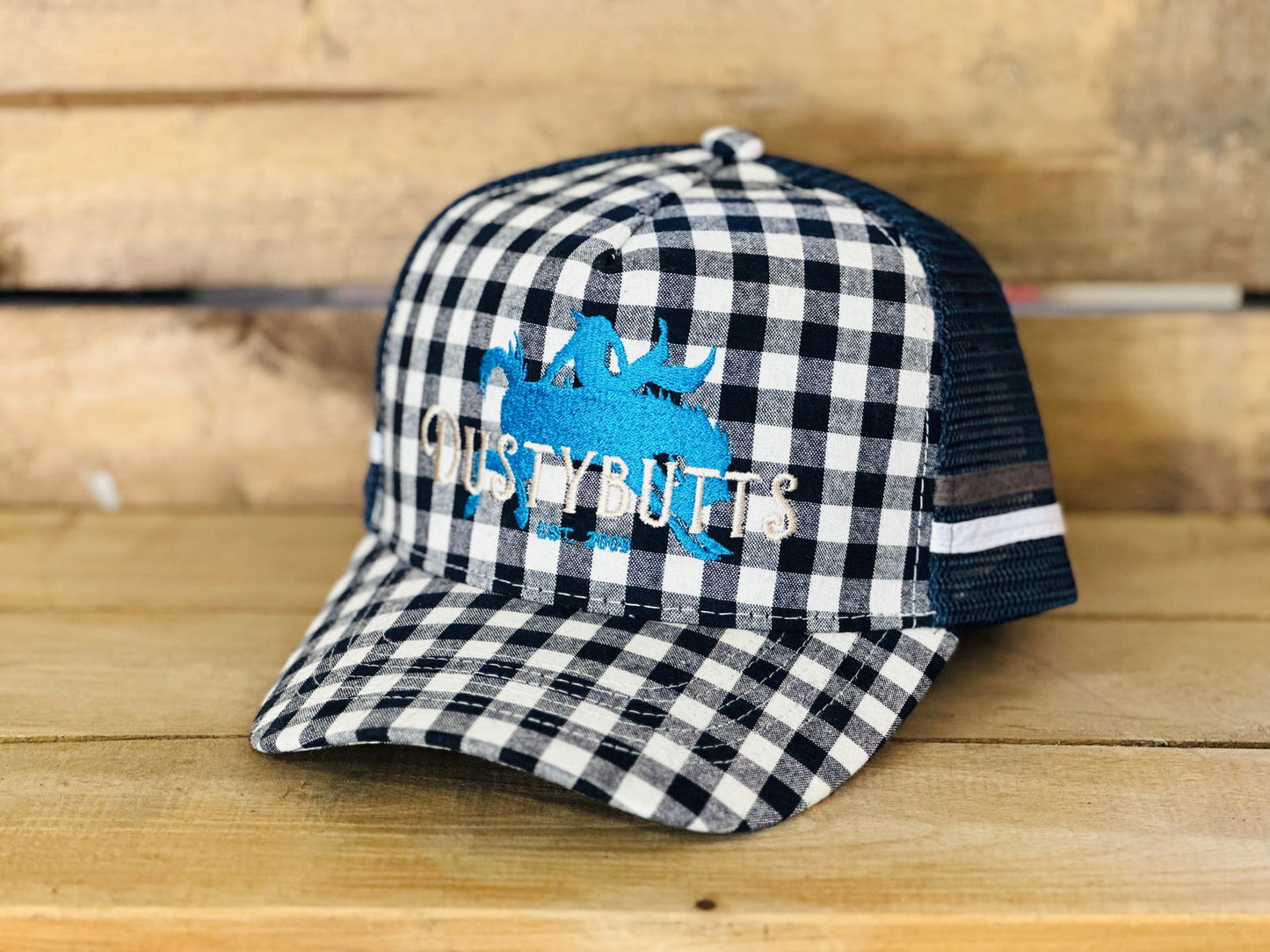 Dustybutts Trucker Cap // Navy Gingham - Dustybutts Merch - Dustybutts Australia