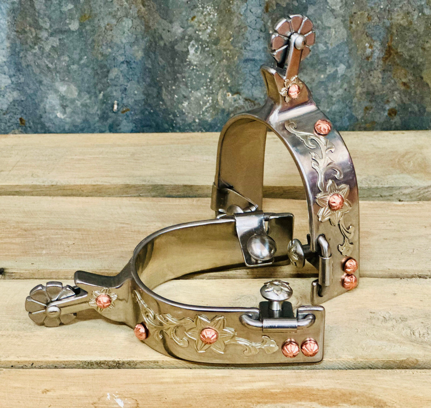 Ladies Stainless Steel Spurs With Copper Studs