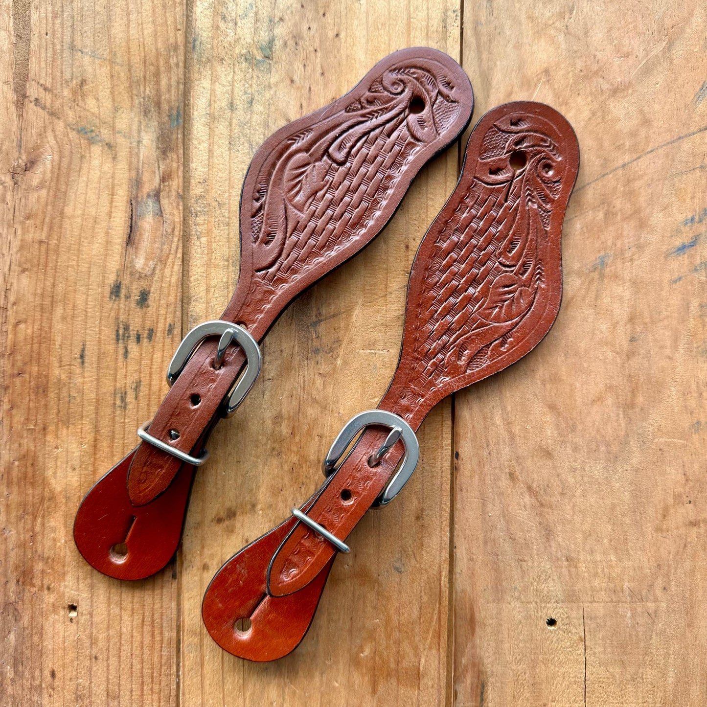 Youth Size Floral Tooled Spur Straps
