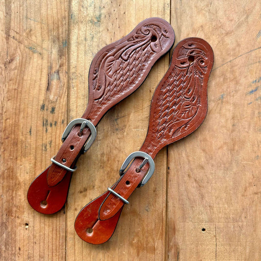 Youth Size Floral Tooled Spur Straps