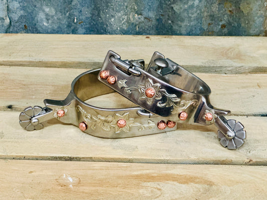 Ladies Stainless Steel Spurs With Copper Studs