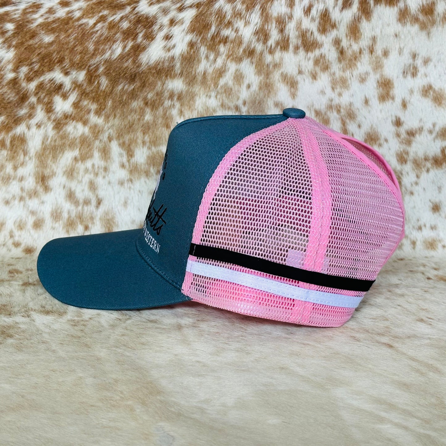 Dustybutts Trucker Cap // Ponytail // Pink & Grey