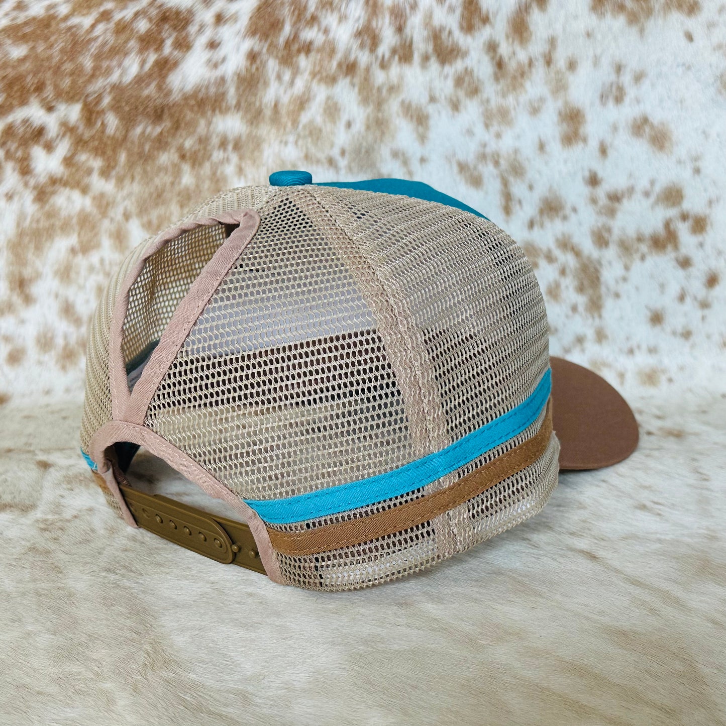 Dustybutts Trucker Cap // Ponytail // Teal, Leopard & Tan