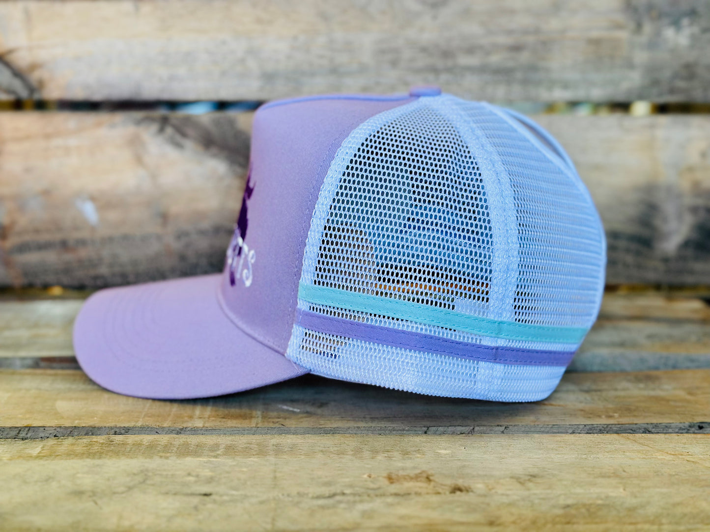 Dustybutts Trucker Cap // Ponytail // Lavender & White